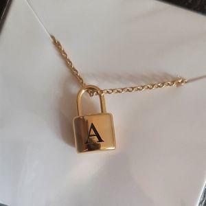 Gold titanium A and B matching initial pad lock lock punk chic necklace new